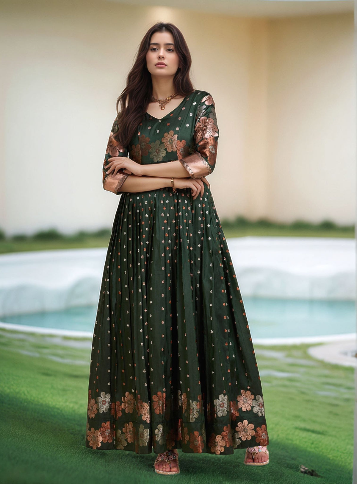 Purple Floral Embroidered Anarkali Gown