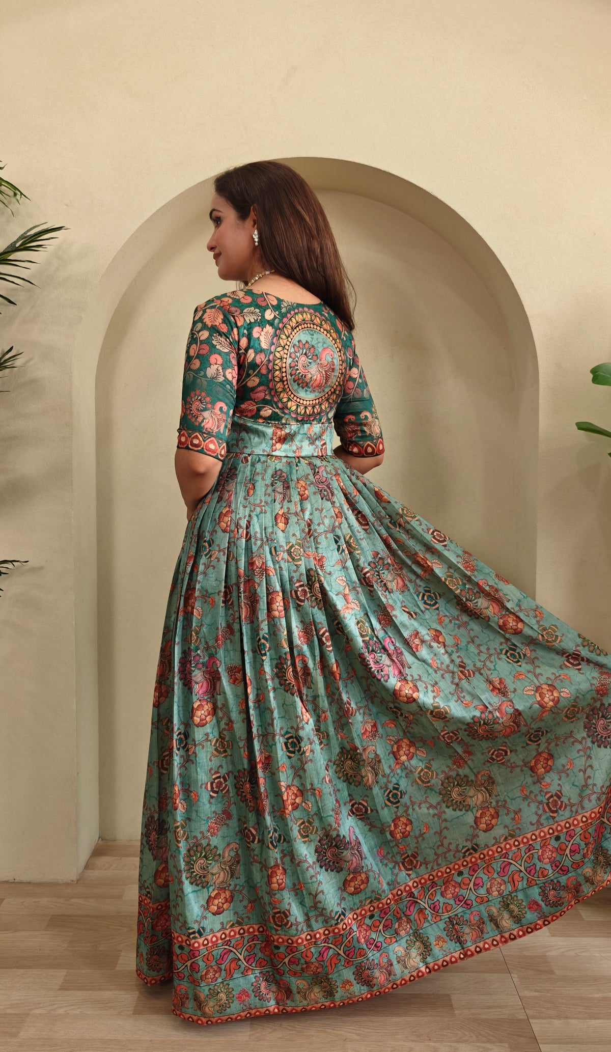 Luxurious Silk Blend Anarkali Gown - Pink Floral Print