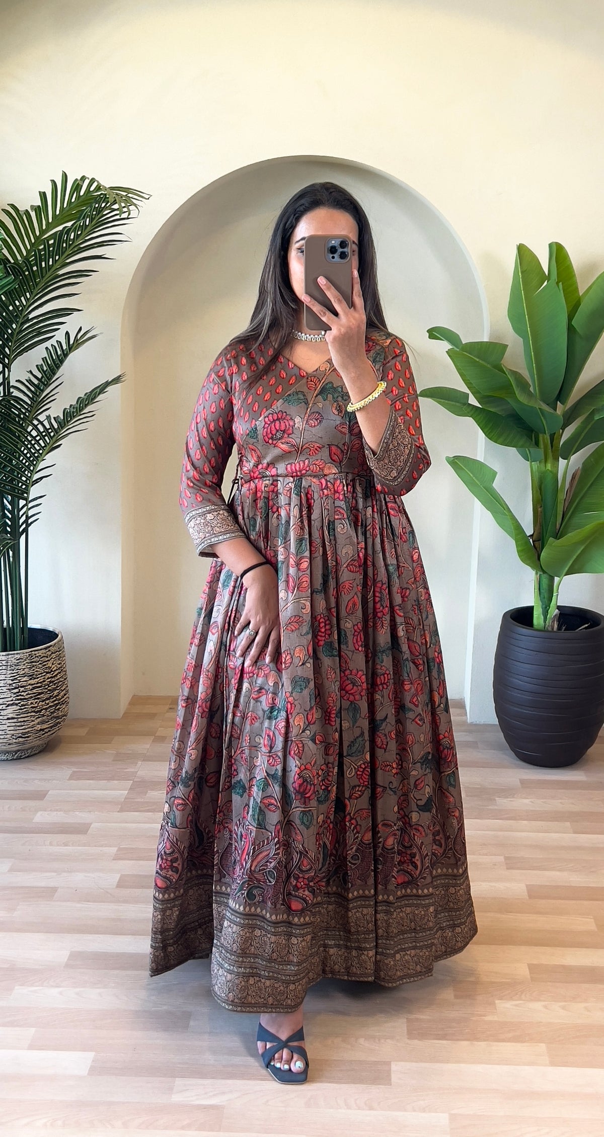 Luxurious Silk Blend Anarkali Gown - Pink Floral Print