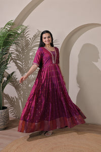 Elegant Blue Craft Silk Anarkali Gown