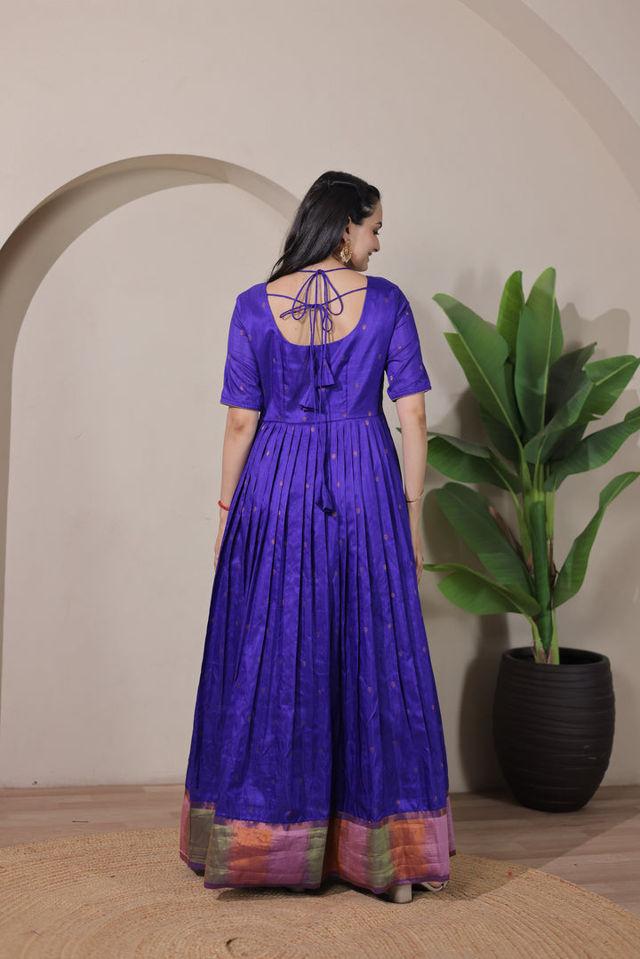 Elegant Purple Craft Silk Anarkali Gown with Multicolor Border