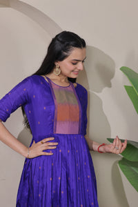 Elegant Purple Craft Silk Anarkali Gown with Multicolor Border