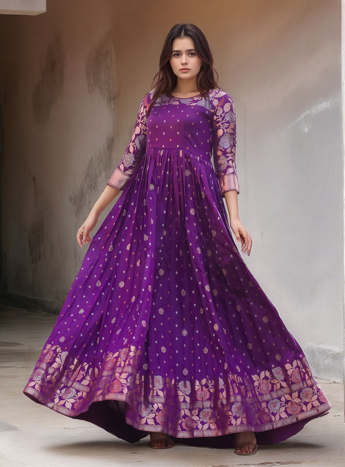 Elegant Purple Soft Silk Anarkali Gown