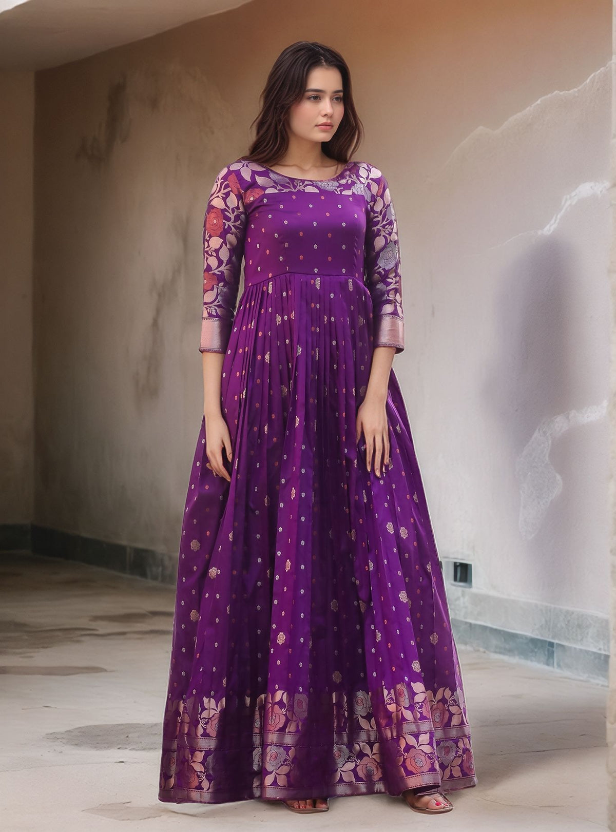 Elegant Purple Soft Silk Anarkali Gown
