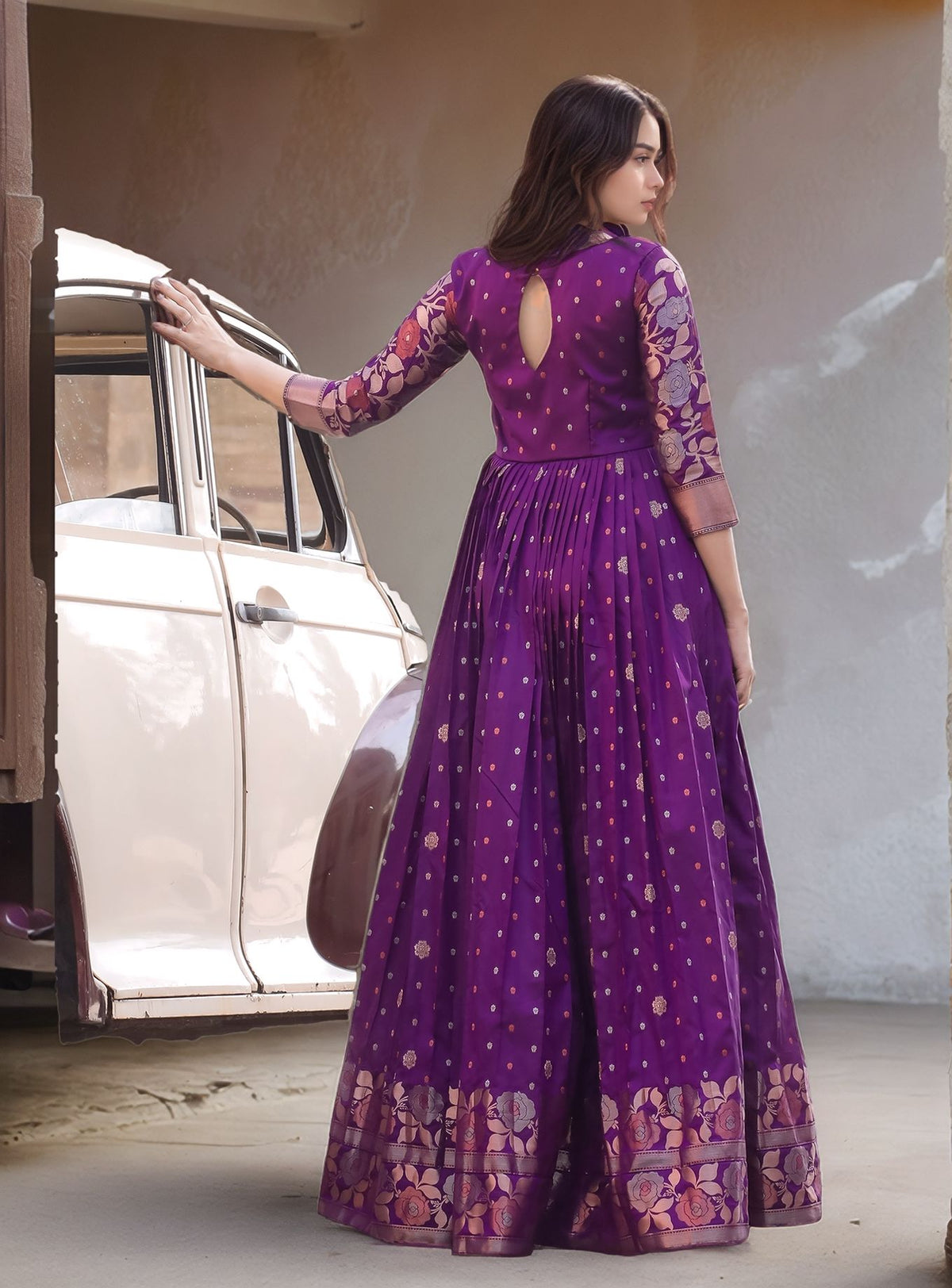 Elegant Purple Soft Silk Anarkali Gown