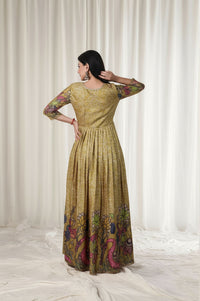 beautiful full flared gown in kalamkari print