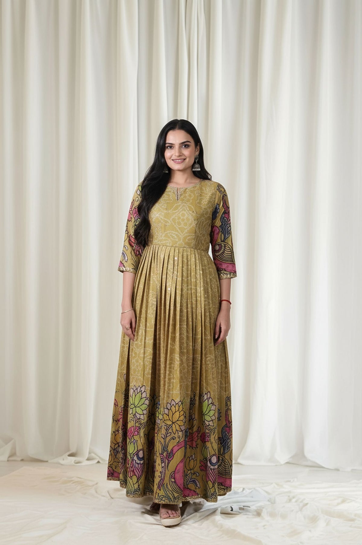 beautiful full flared gown in kalamkari print