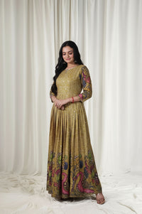 beautiful full flared gown in kalamkari print