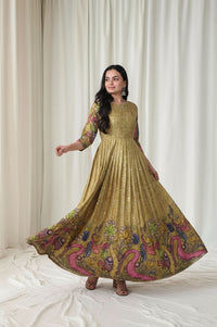 beautiful full flared gown in kalamkari print