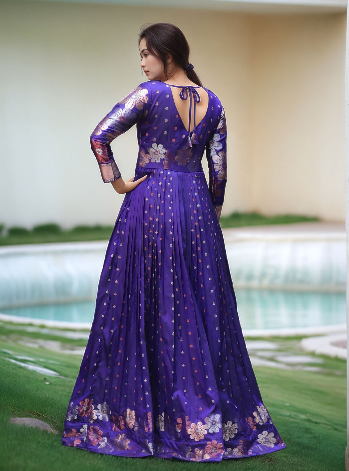 Purple Floral Embroidered Anarkali Gown