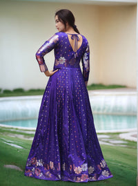 Purple Floral Embroidered Anarkali Gown