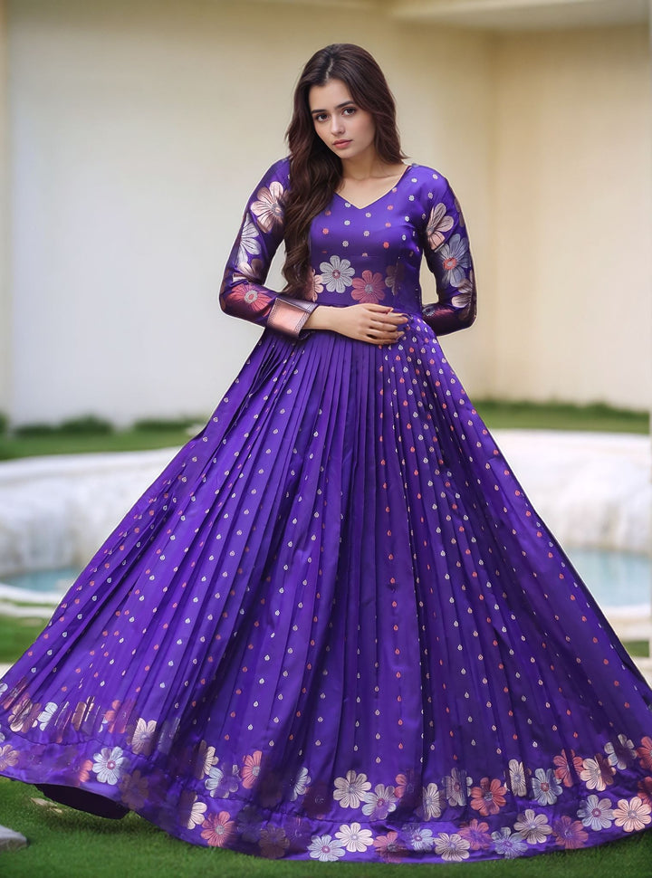 Purple Floral Embroidered Anarkali Gown
