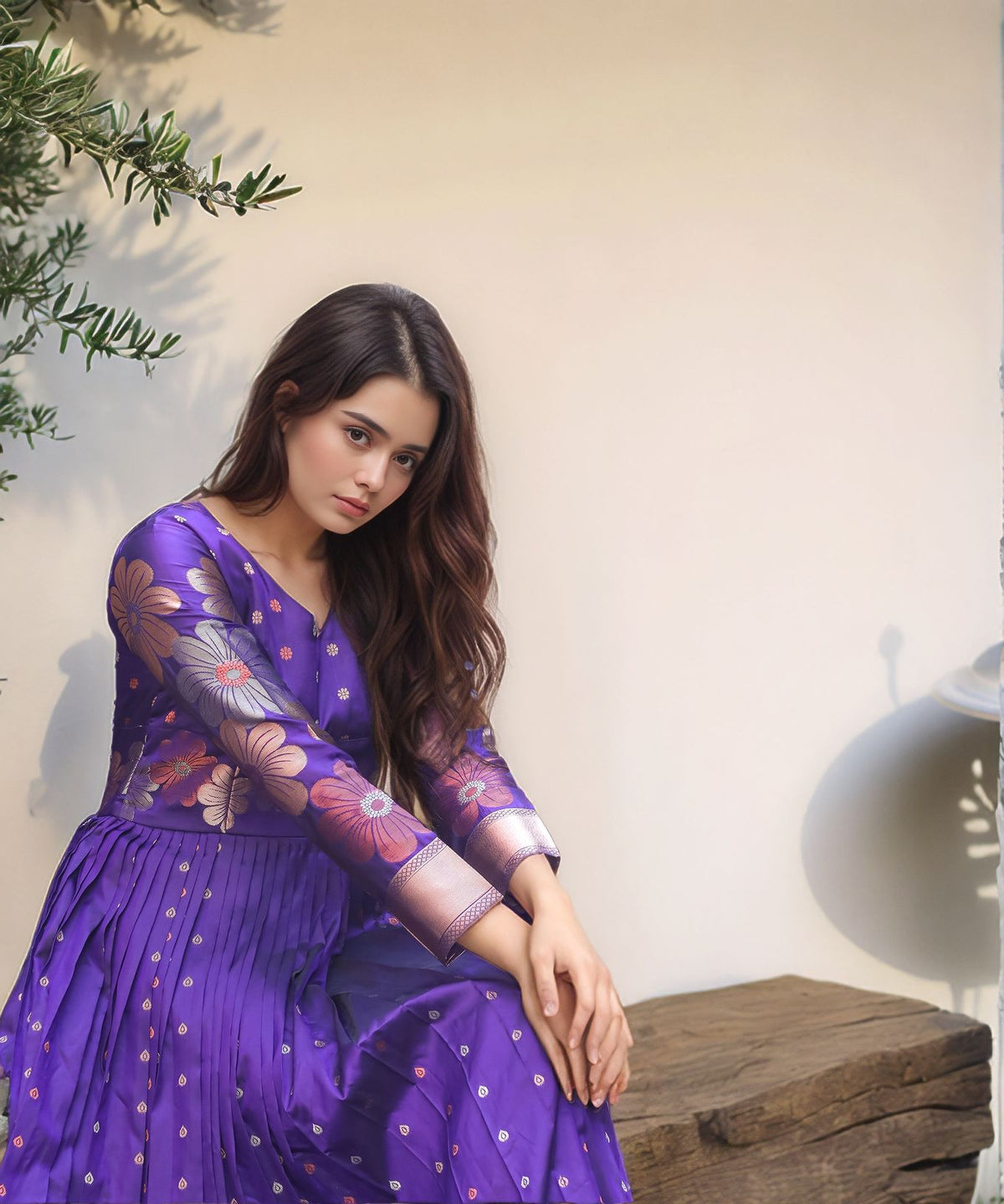 Purple Floral Embroidered Anarkali Gown