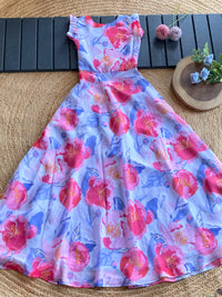 Charming Floral Tabby Silk Frock with Ruffle Detailing