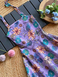 Girls Floral Ruffled Dress with Shoulder Tie-Ups - Soft Chanderi (DS NO 2050)