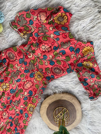 Festive Pen kalamkari Flared Dress with Gota Detailing