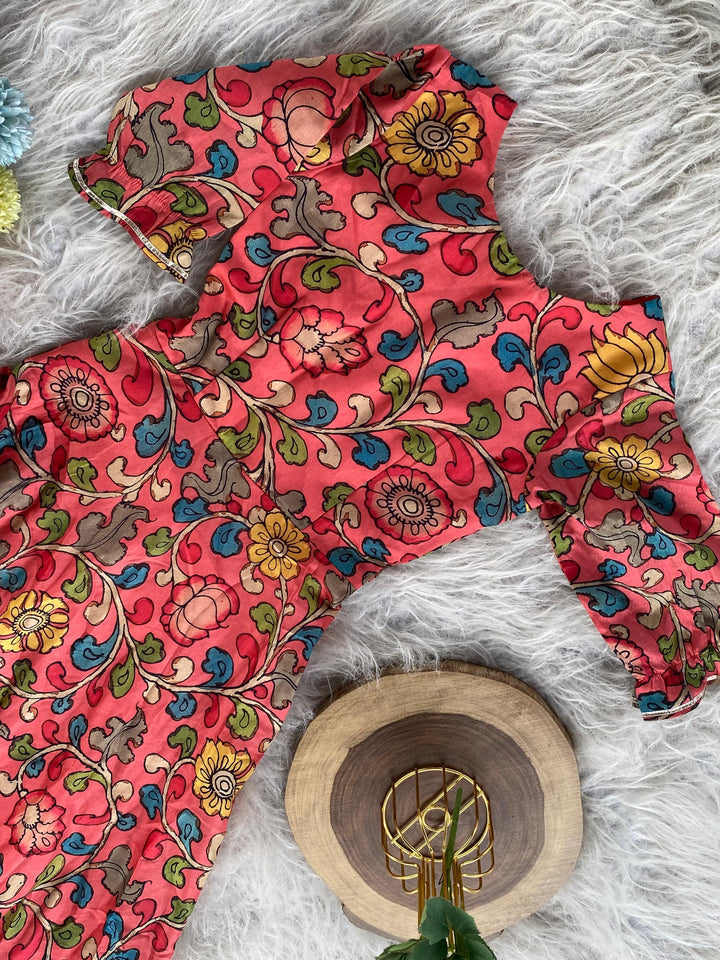 Festive Pen kalamkari Flared Dress with Gota Detailing