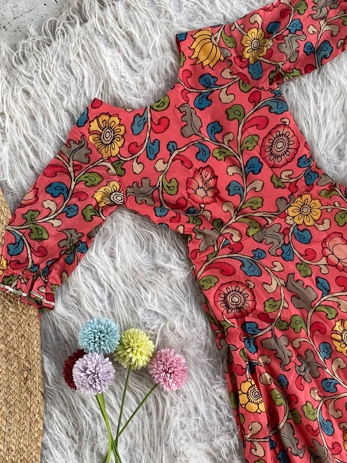 Festive Pen kalamkari Flared Dress with Gota Detailing