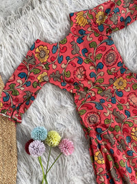 Festive Pen kalamkari Flared Dress with Gota Detailing