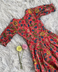 Festive Pen kalamkari Flared Dress with Gota Detailing