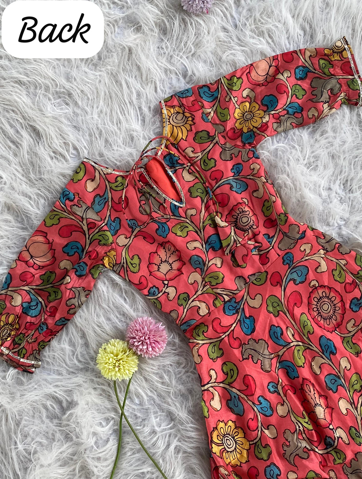 Festive Pen kalamkari Flared Dress with Gota Detailing