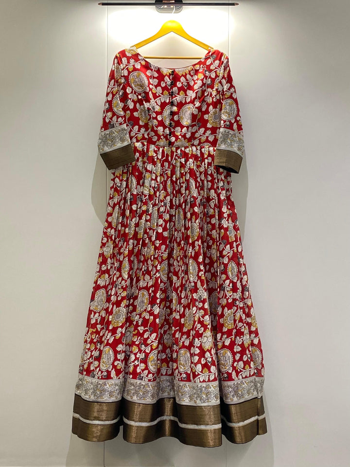 Elegant Silk Blend Anarkali Gown with Floral Embroidery