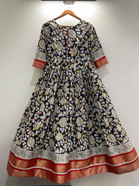 Elegant Silk Blend Anarkali Gown with Floral Embroidery