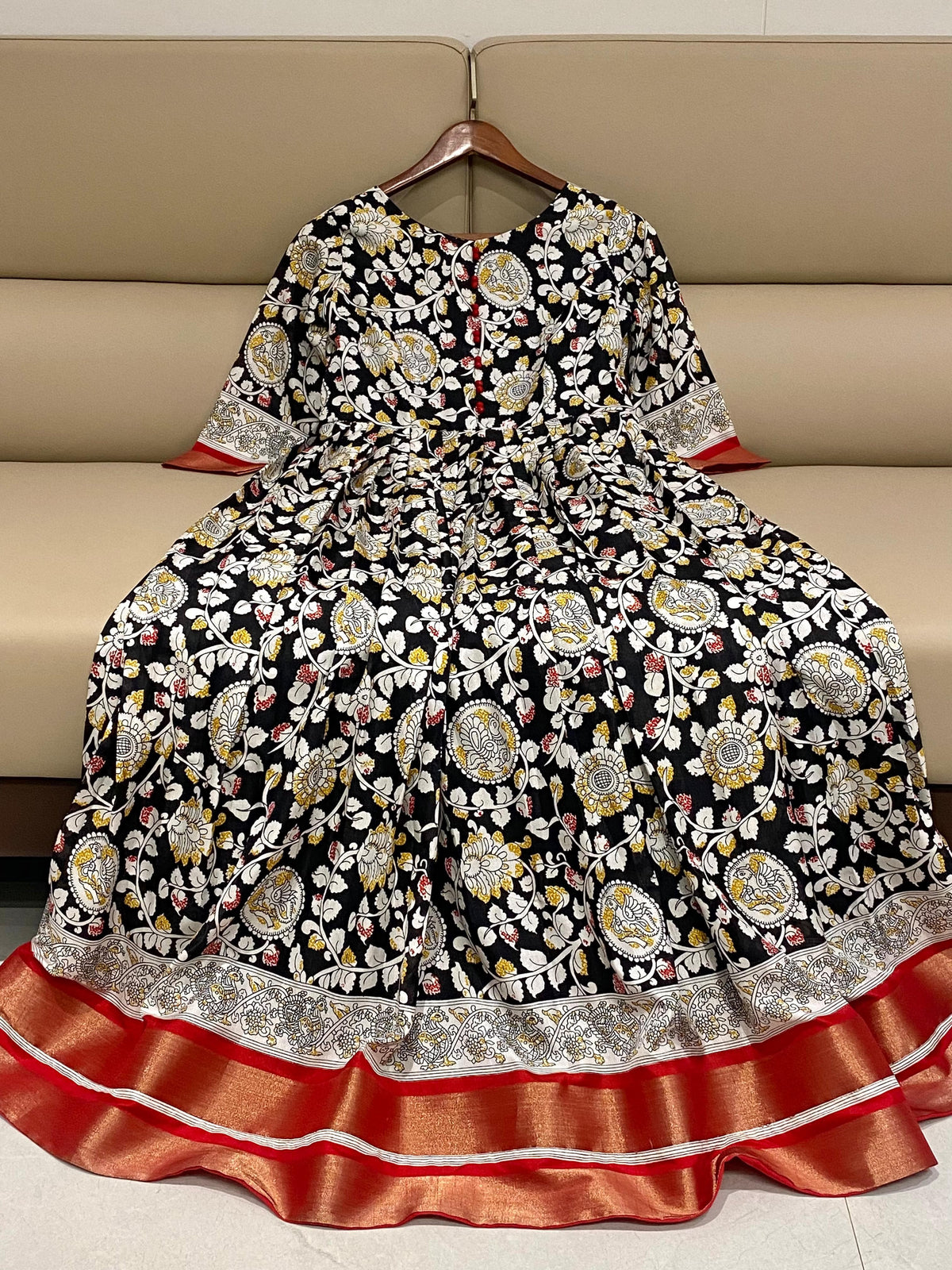 Elegant Silk Blend Anarkali Gown with Floral Embroidery