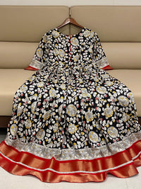 Elegant Silk Blend Anarkali Gown with Floral Embroidery