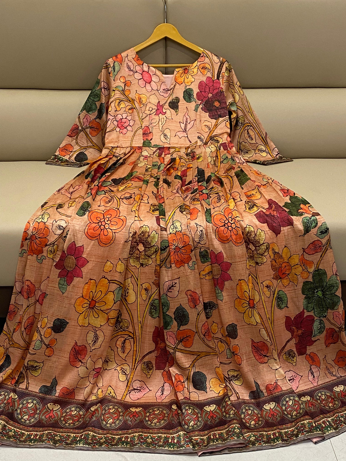 Elegant Floral Silk Blend Anarkali Gown