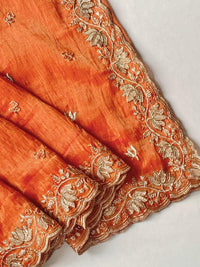 Pure Zari Tissue Saree with Handwork & Scallop Border