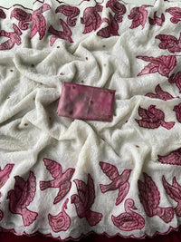 Pure & Premium Linen Zari Chex Saree with Designer Print, Foil Mirror Work & Zari Woven Border