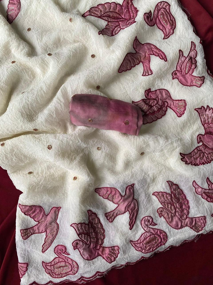 Pure & Premium Linen Zari Chex Saree with Designer Print, Foil Mirror Work & Zari Woven Border