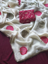 Pure Soft Satin Georgette Saree with Diamond Detailing & Cutwork Embroidered Border | Red Brocade Blouse