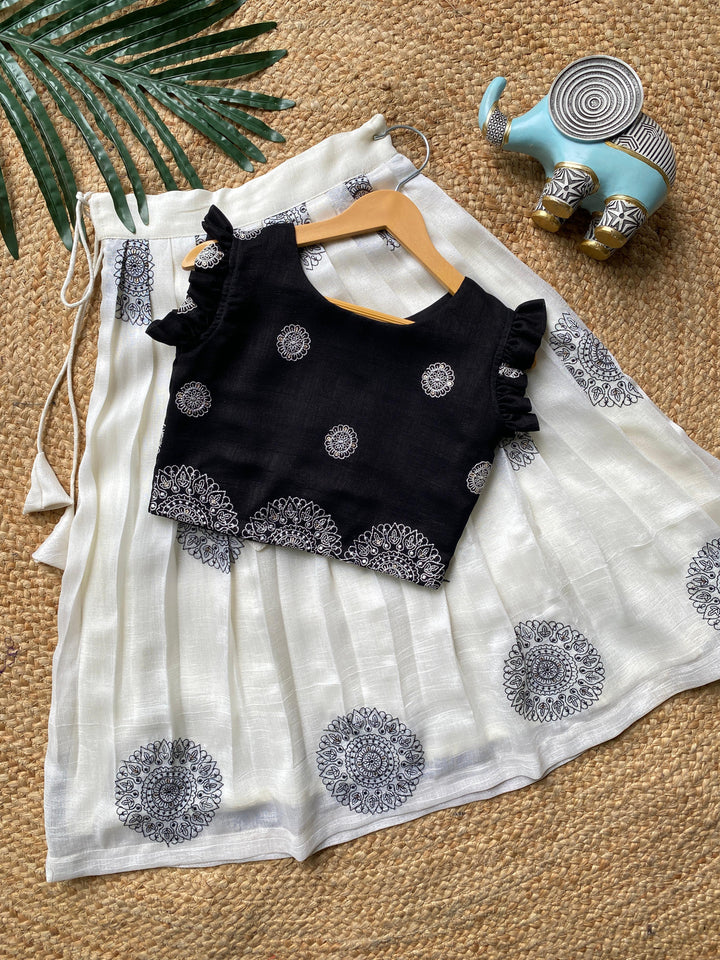 Mandala Art Skirt-Top Set in White and Black