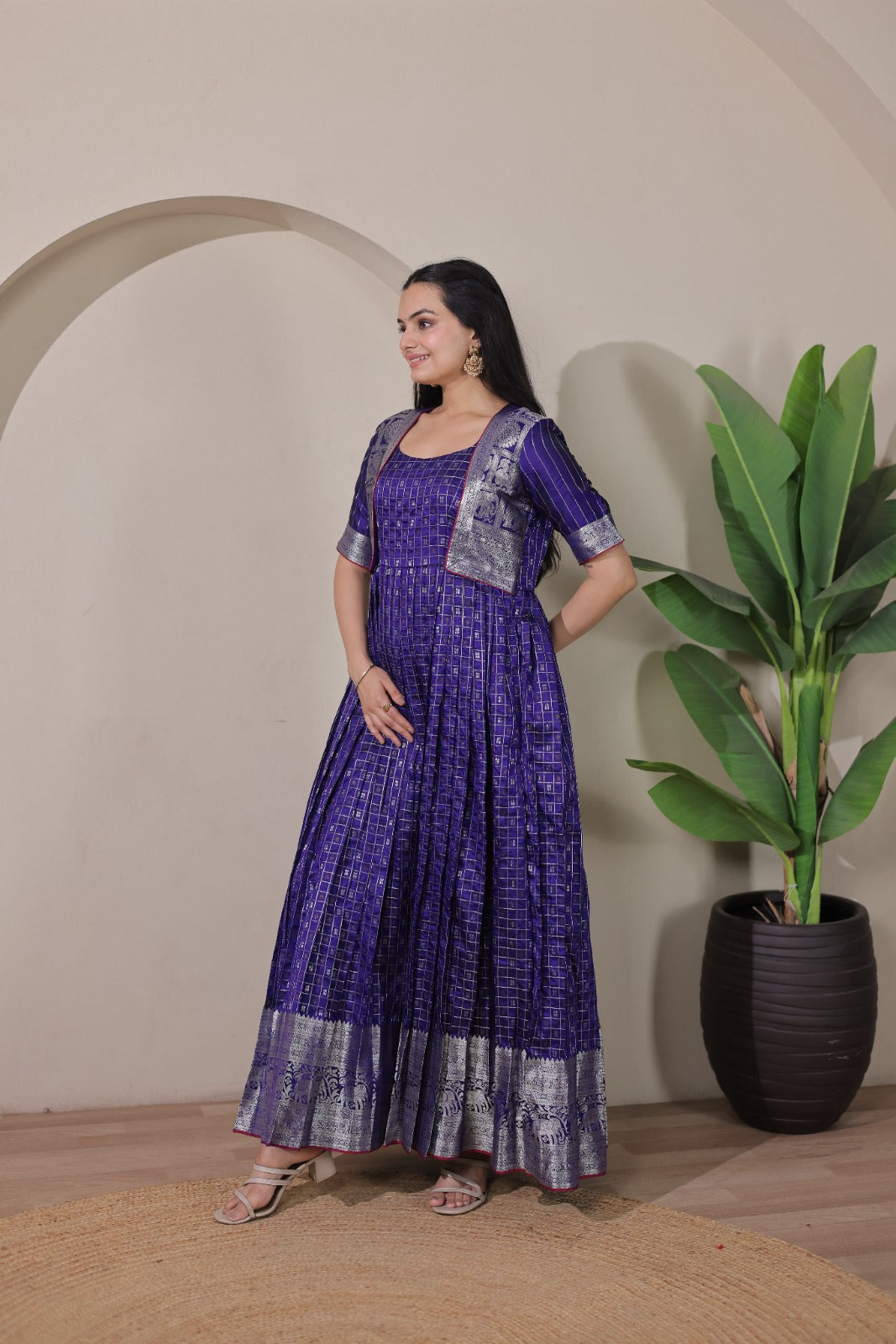 Elegant Purple Soft Silk Anarkali Gown