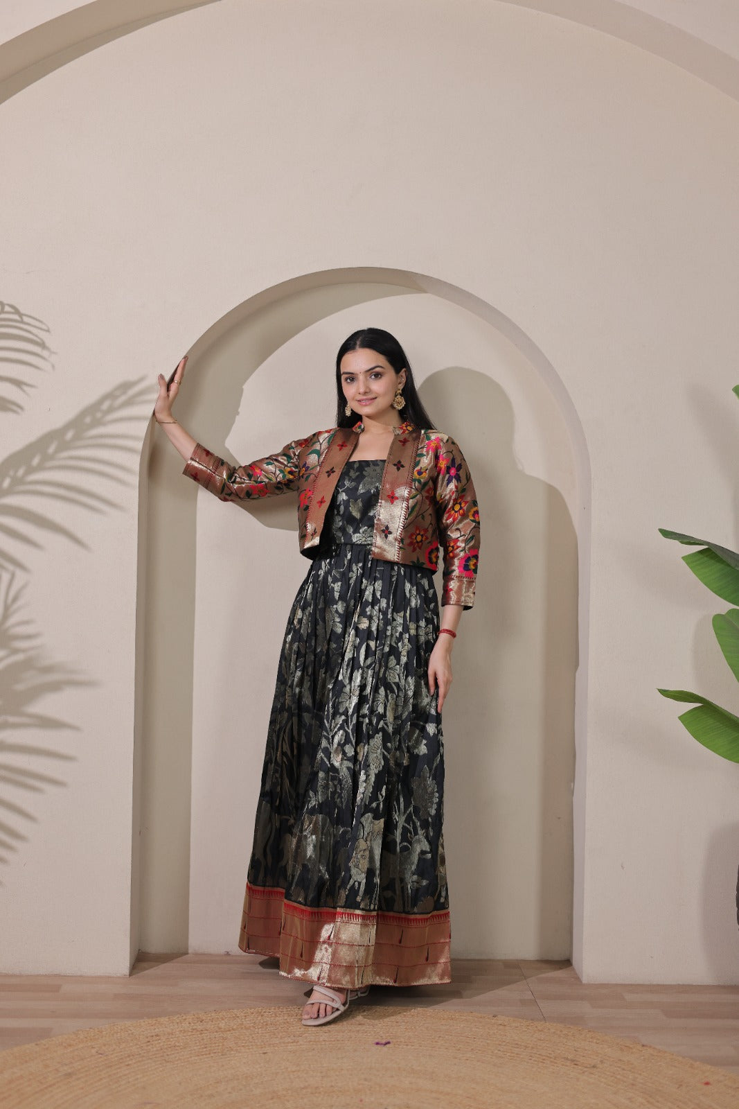 Elegant Floral Embroidered Anarkali Gown