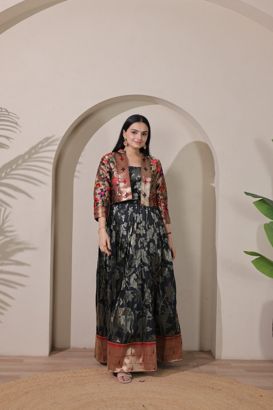 Elegant Floral Embroidered Anarkali Gown