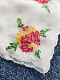 Pure White Organza Saree with Intricate Floral Embroidery, Sequins C-Pallu & Cutwork Border