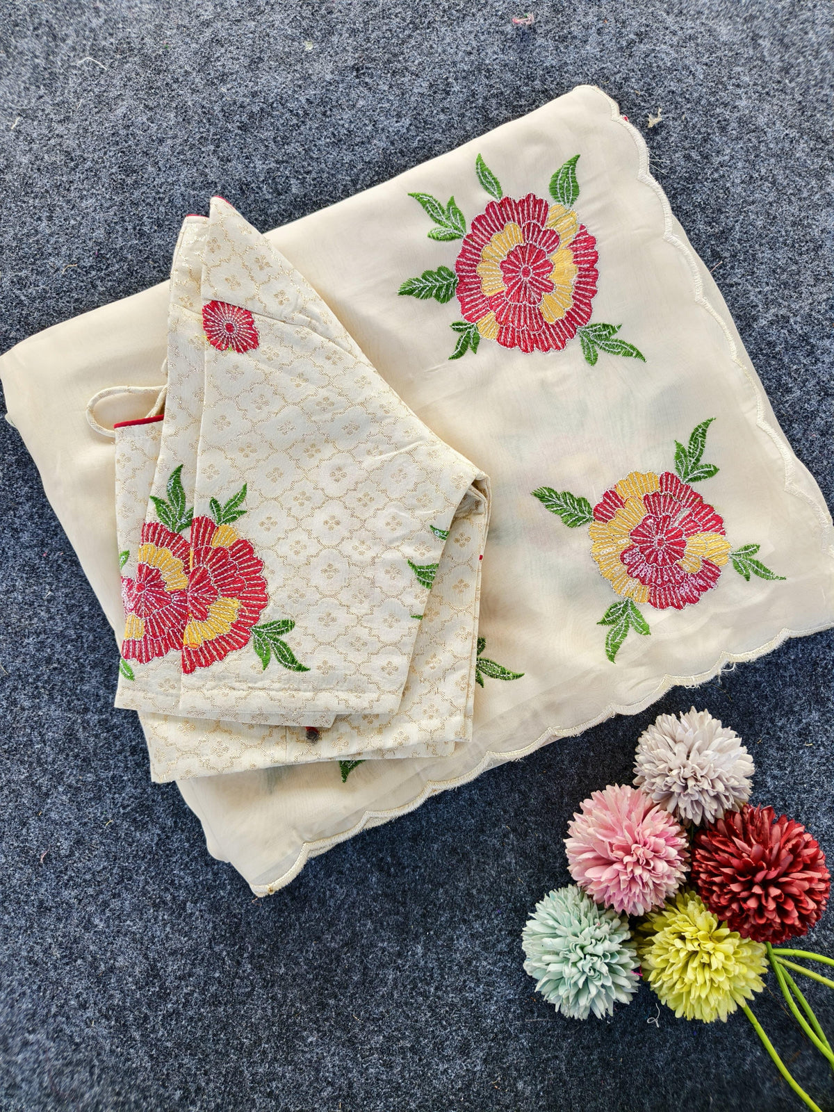 Pure White Organza Saree with Intricate Floral Embroidery, Sequins C-Pallu & Cutwork Border