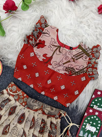 Elegant Kalamkari Print Girls Skirt & Top Set – Festive Cotton Blend Outfit (1 Month to 16 Years)