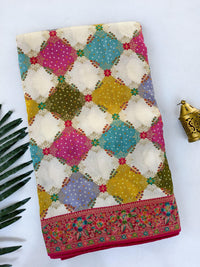 Fresh Arrival ❤️ Pure Moonga Viscose Bandhani Print Saree with Meenakari Border