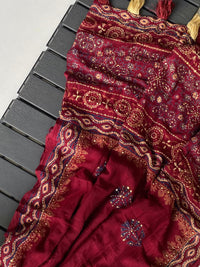 Pure Chanderi Cotton Saree with Ajrakh Hand Block Print & Hand Katha Work