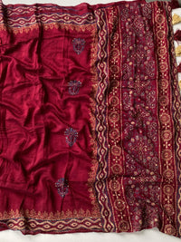 Pure Chanderi Cotton Saree with Ajrakh Hand Block Print & Hand Katha Work