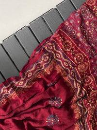 Pure Chanderi Cotton Saree with Ajrakh Hand Block Print & Hand Katha Work