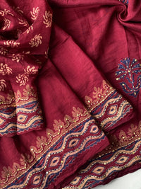 Pure Chanderi Cotton Saree with Ajrakh Hand Block Print & Hand Katha Work