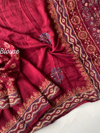 Pure Chanderi Cotton Saree with Ajrakh Hand Block Print & Hand Katha Work