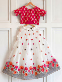 Elegant Off-White Floral Embroidered Skirt & Butti Top Set for Girls (1 Month – 16 Years)  Description: