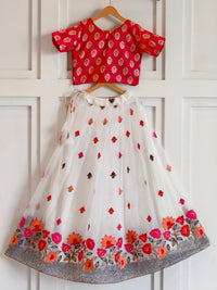 Elegant Off-White Floral Embroidered Skirt & Butti Top Set for Girls (1 Month – 16 Years)  Description: