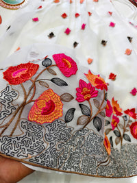 Elegant Off-White Floral Embroidered Skirt & Butti Top Set for Girls (1 Month – 16 Years)  Description: